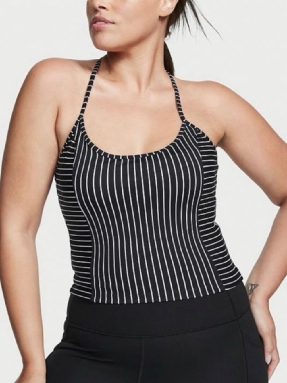 Victoria's Secret Black and White Striped Racerback Sport Top